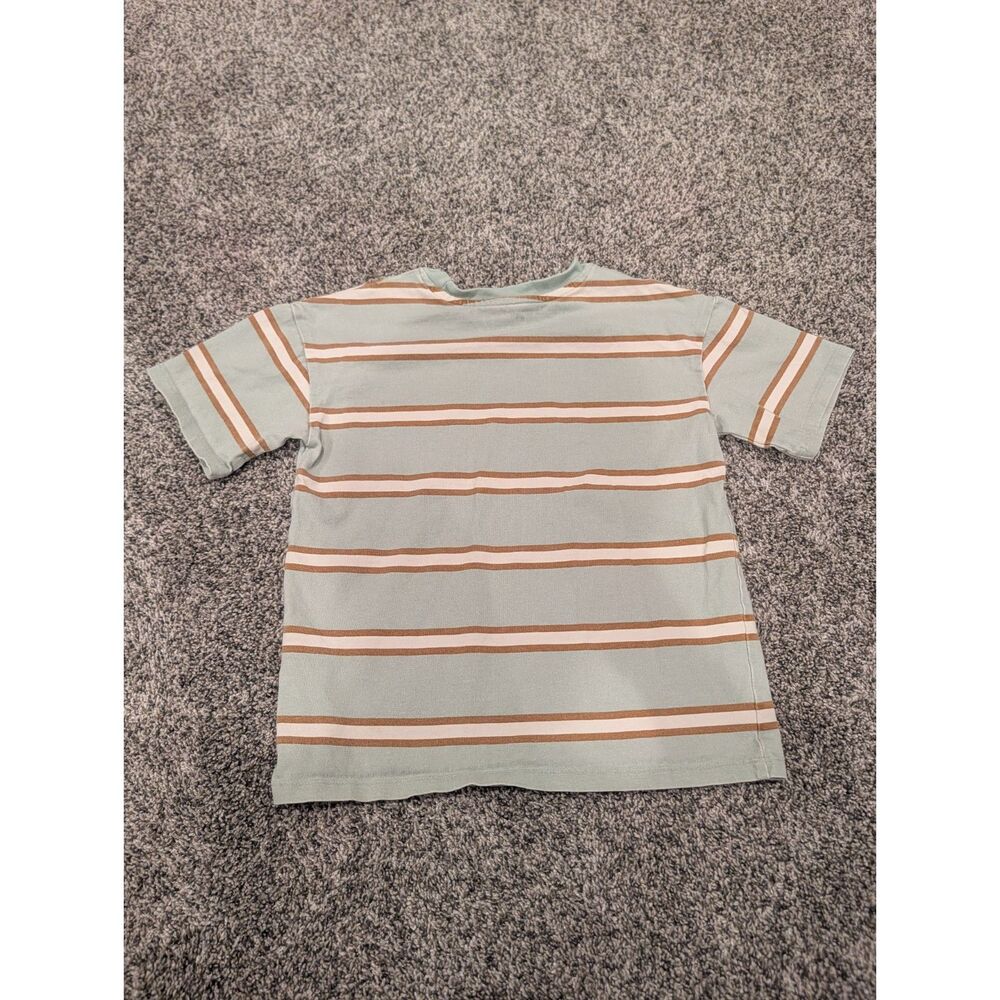 H&M Kids Striped Pocket Tee Size 6X/7 Sage Green Tan Cream Short Sleeve Shirt